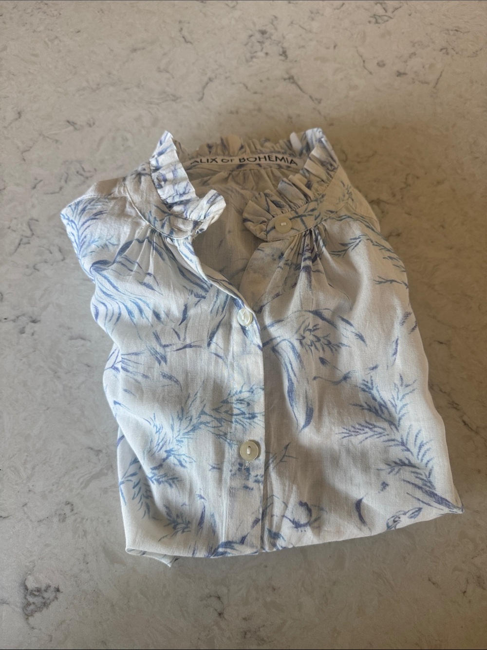 Alix of Bohemia Annabel Toile Women's Cream Floral Ruffled Neck Blouse - Picture 10 of 10